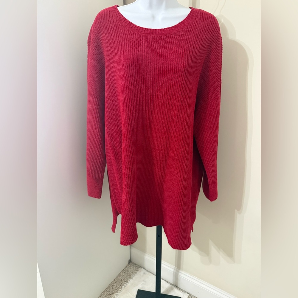 Eileen Fisher Vibrant Red Organic Cotton Sweater Sz XL